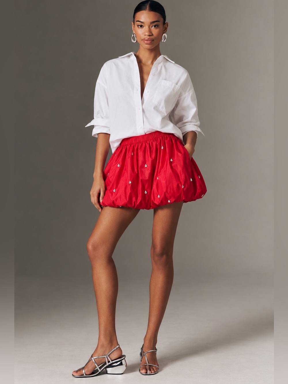 NWT Gianni Bini Nadia Rhinestone Taffeta Bubble Mini Skirt Cherry Sz S